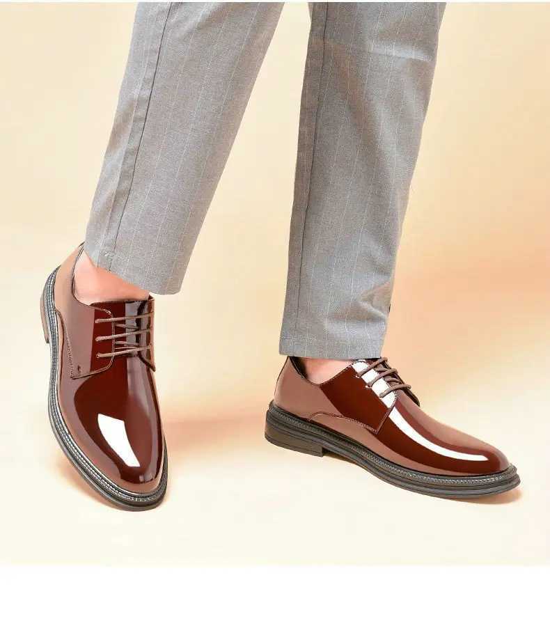 Men Oxfords Shoes Male Formal Shoes Patent leather Men Brogues Shoes Lace-Up Bullock Business Dress LK-28XJ250113