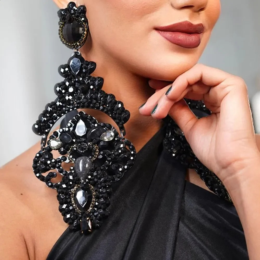 Fashion ladies black crystal Exaggerate earrings statement accessories oversized rhinestone pendant earrings promotion jewelry 250110