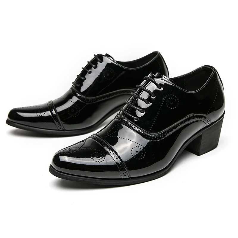 2023 Hot Sale Leather Fi Cuban Shoes Mens Wedding Banquet Lace-Up British Brock Carved High Heels Mens Casual ShoesXJ250113