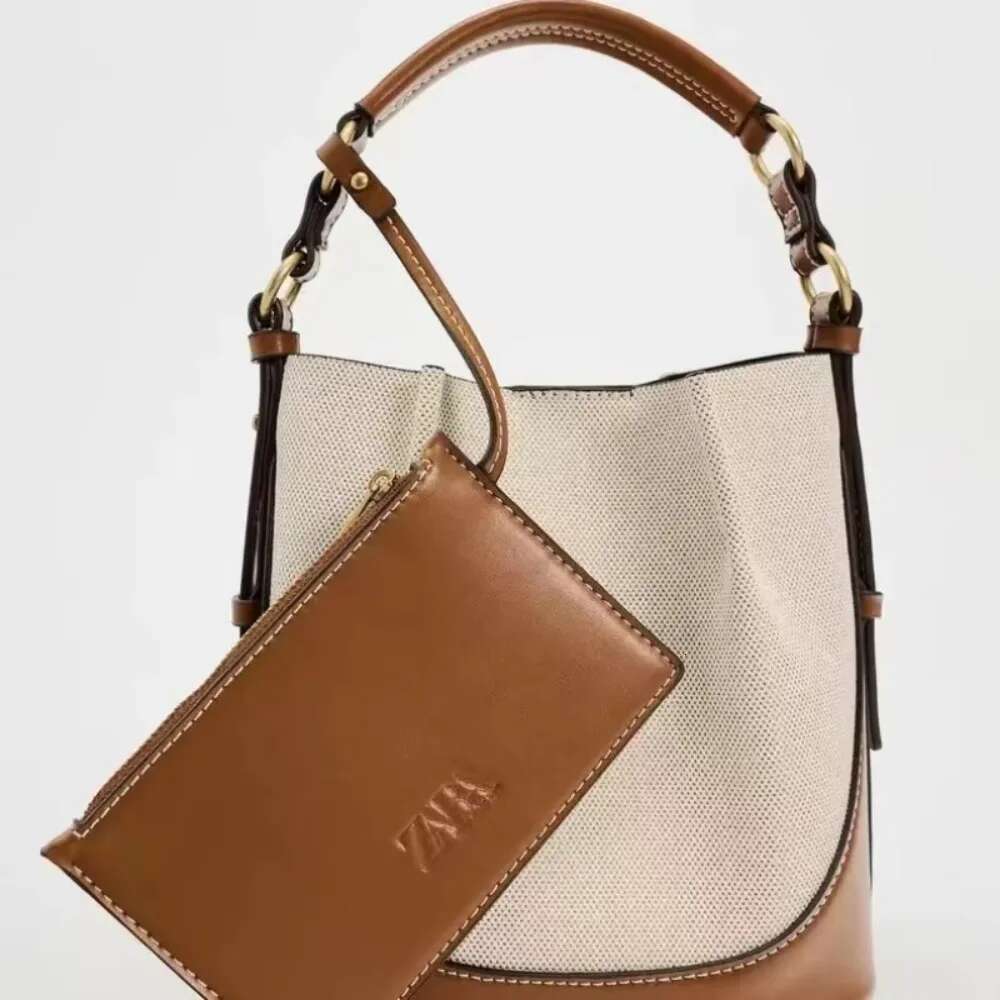 Portable Crossbody Wide Shoulder Strap Bucket For Women 2024 New Fashion Brown Drawstring Women's Bag