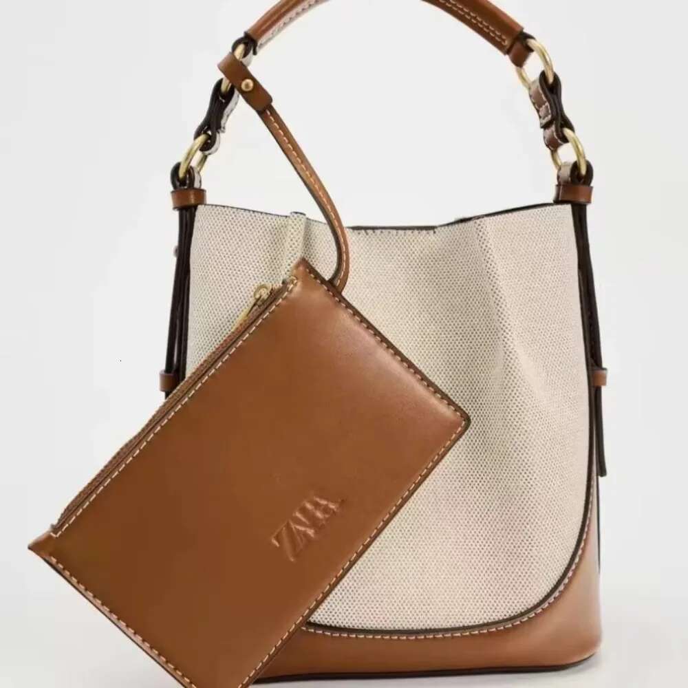 Portable Crossbody Wide Shoulder Strap Bucket For Women 2024 New Fashion Brown Drawstring Women's Bag