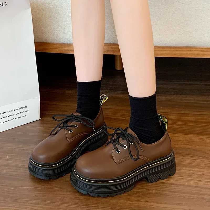 Classic Thick-soled Loafers with Frt Laces British-style Thick-heeled Oxford Shoes College Outdoor Fi Style Zapatos MujerXJ250113