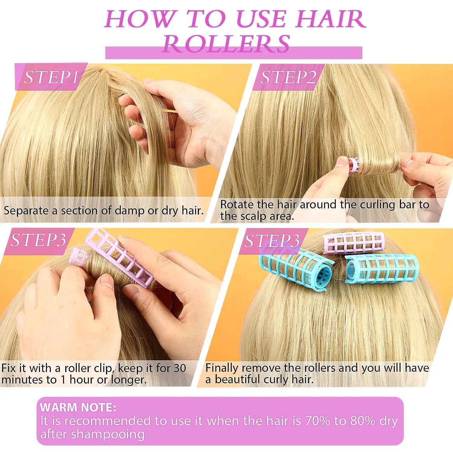 30 pieces of plastic hair curlers clipped onto a scroll for DIY hair salons and hairdressers available in 5 sizes W250113