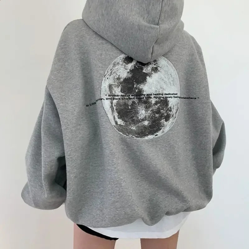Women Hoodies Autumn Winter Cotton Hooded Shirt Moon Printed Graphic Fleece Pullover Long Sleeve Sweatshirt Men Women Clothing 250113