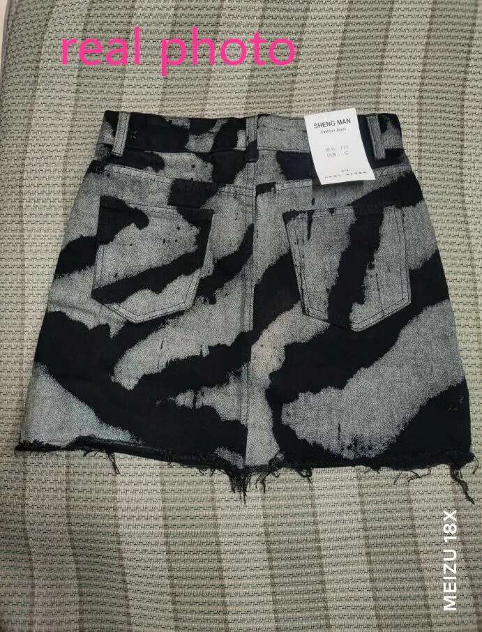 2025Summer New Denim Women High Waist Personalized Pattern Jeans Mini Skirts Casual A-E Jupe Femme P366