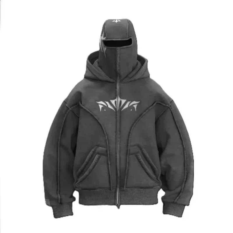 Y2K Zip up Hoodie Harajuku Double Hat resistant ed high quality Heavyweight Sweatshirt Hip hop Men Women Streetwear top 250113