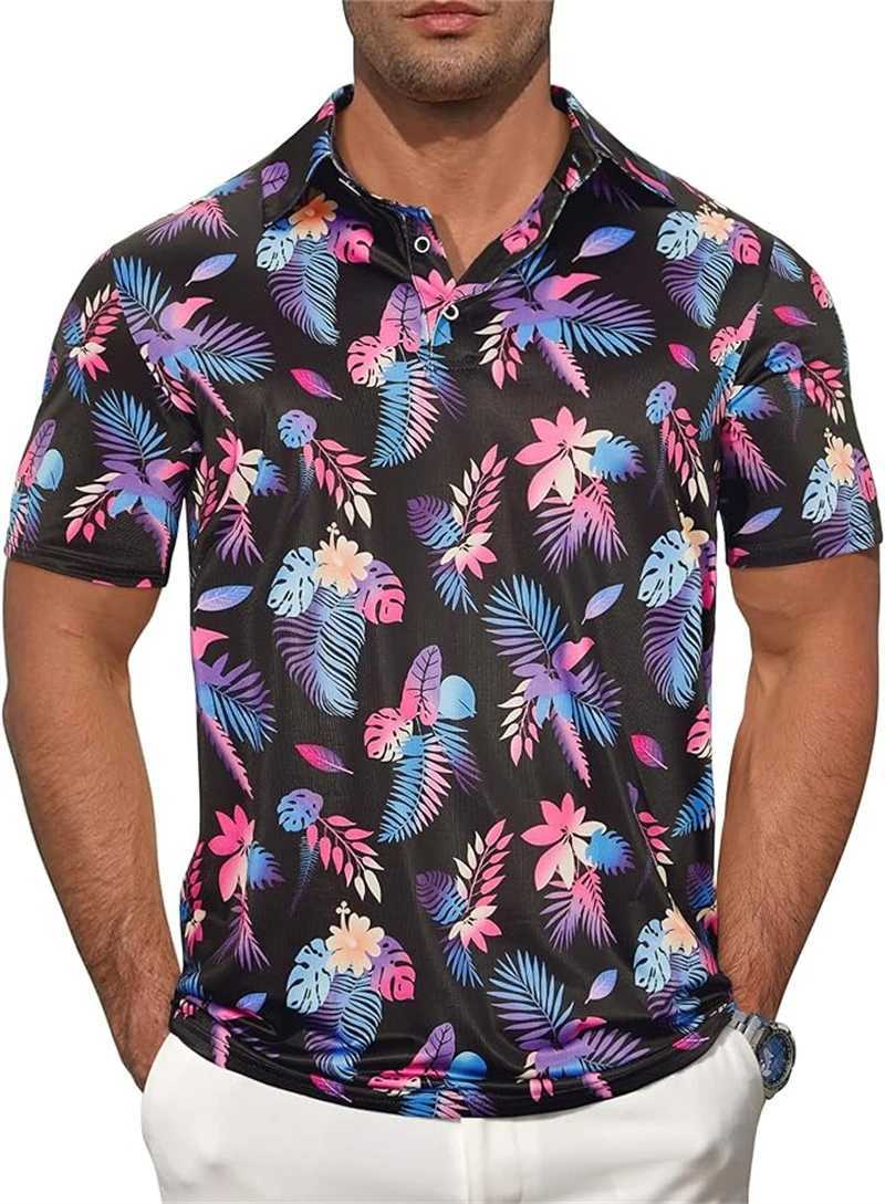 High Quality 3D printed flamingo polo shirt mens short sleeved golf shirt fashionable street polo shirt Hawaii beach new printed top and T-shirt T2501