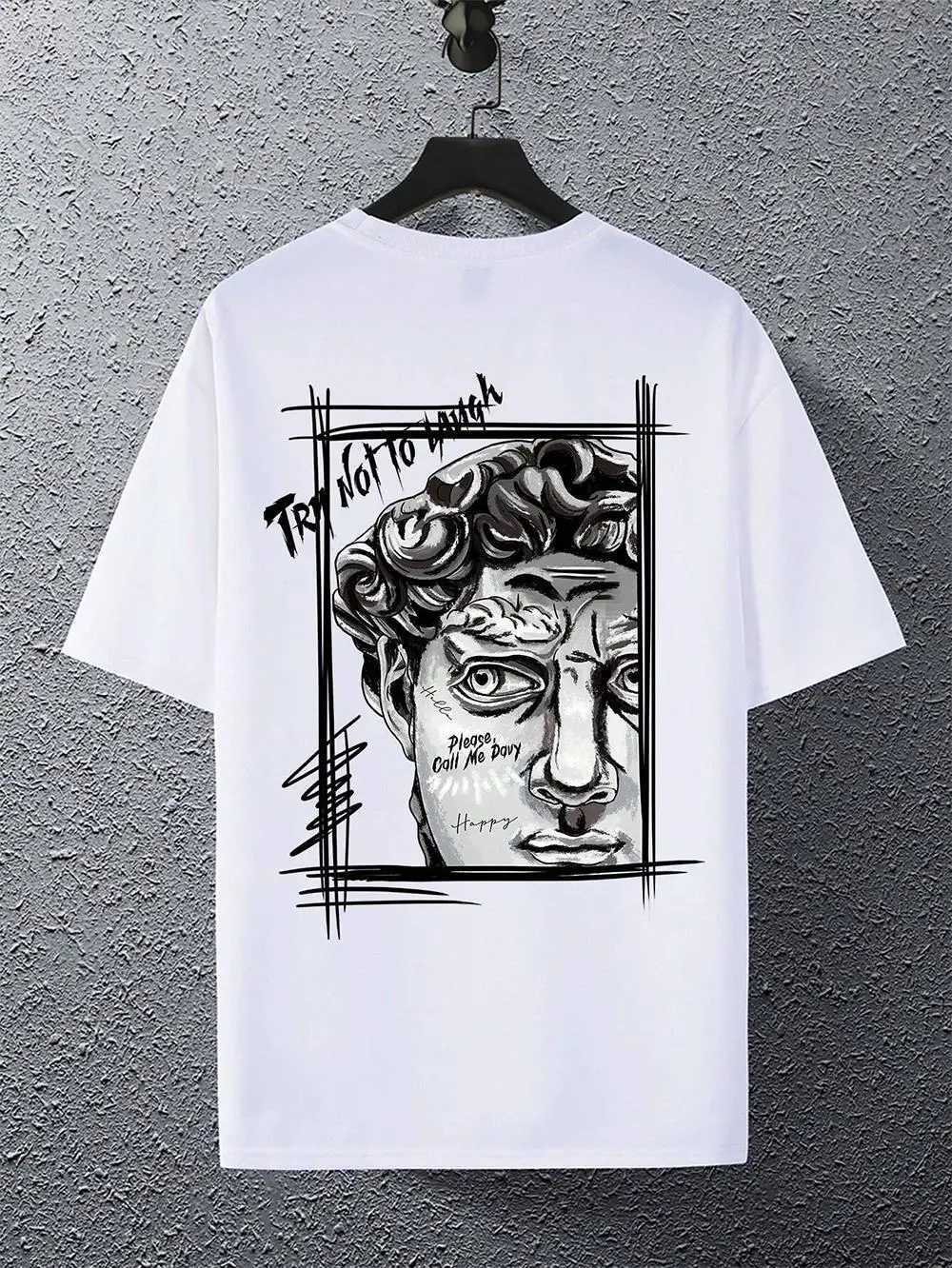 Creative Sculpture Expression Text Design Men Cotton Tops Crewneck New T-shirt Fashion Loose Clothing Autumn New Top X250113