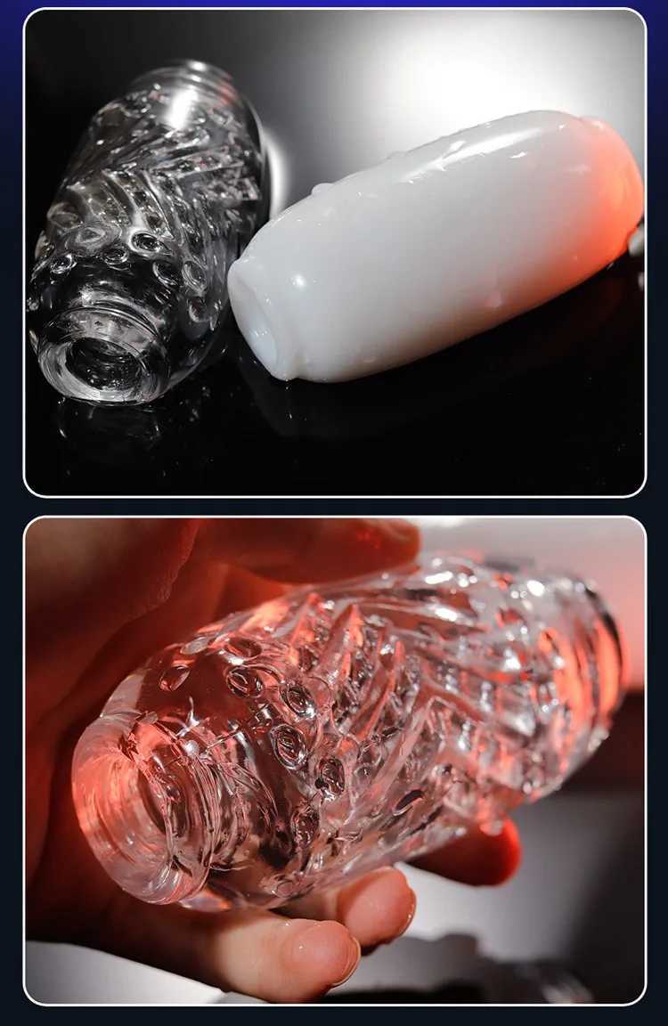 Male Masturbation Cup Pubic Male Masturbator Airplane Cup Transparent White Penis Exercise Light Masturbation CupXJ250113