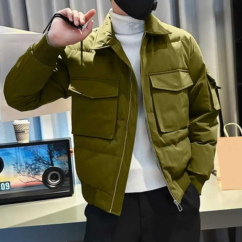 Men Jacket Loose Zipper Closure Long Sleeve Buttons Lapel Multiple Pockets Casual Hip Hop Streetwear Men Coat X250113