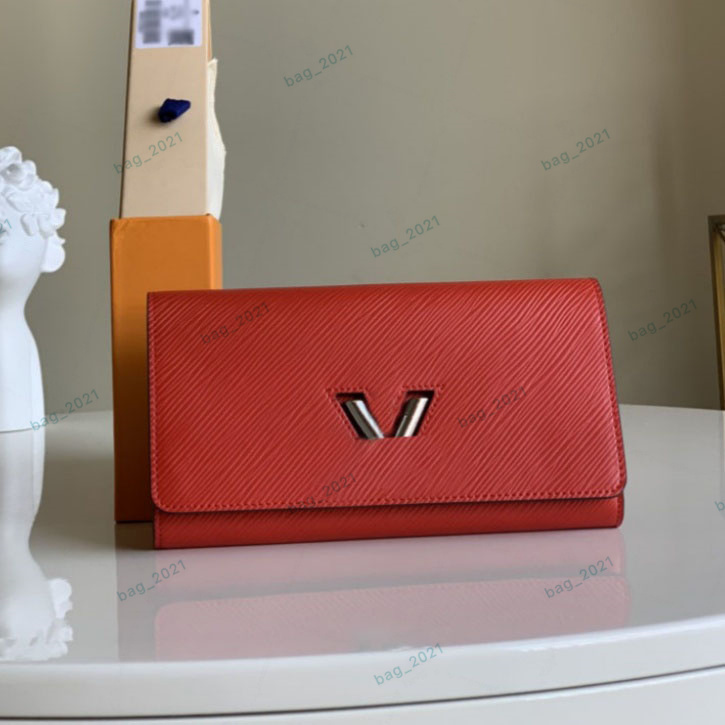 Fashion Designer Wallet Womens Twist Lock Purses Epi Leather V Letter Slim Credit Card Holder Ladies Long Metal Money Clutch Bags Classic Pocket With Box M61179