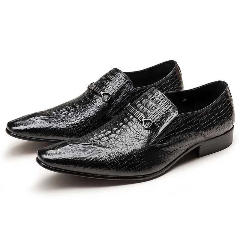 Classic Mens Slip- Leather Dress Shoes Luxury Fi Office Casual Business Men Formal Shoes Alligator Pattern Male LoafersXJ250113