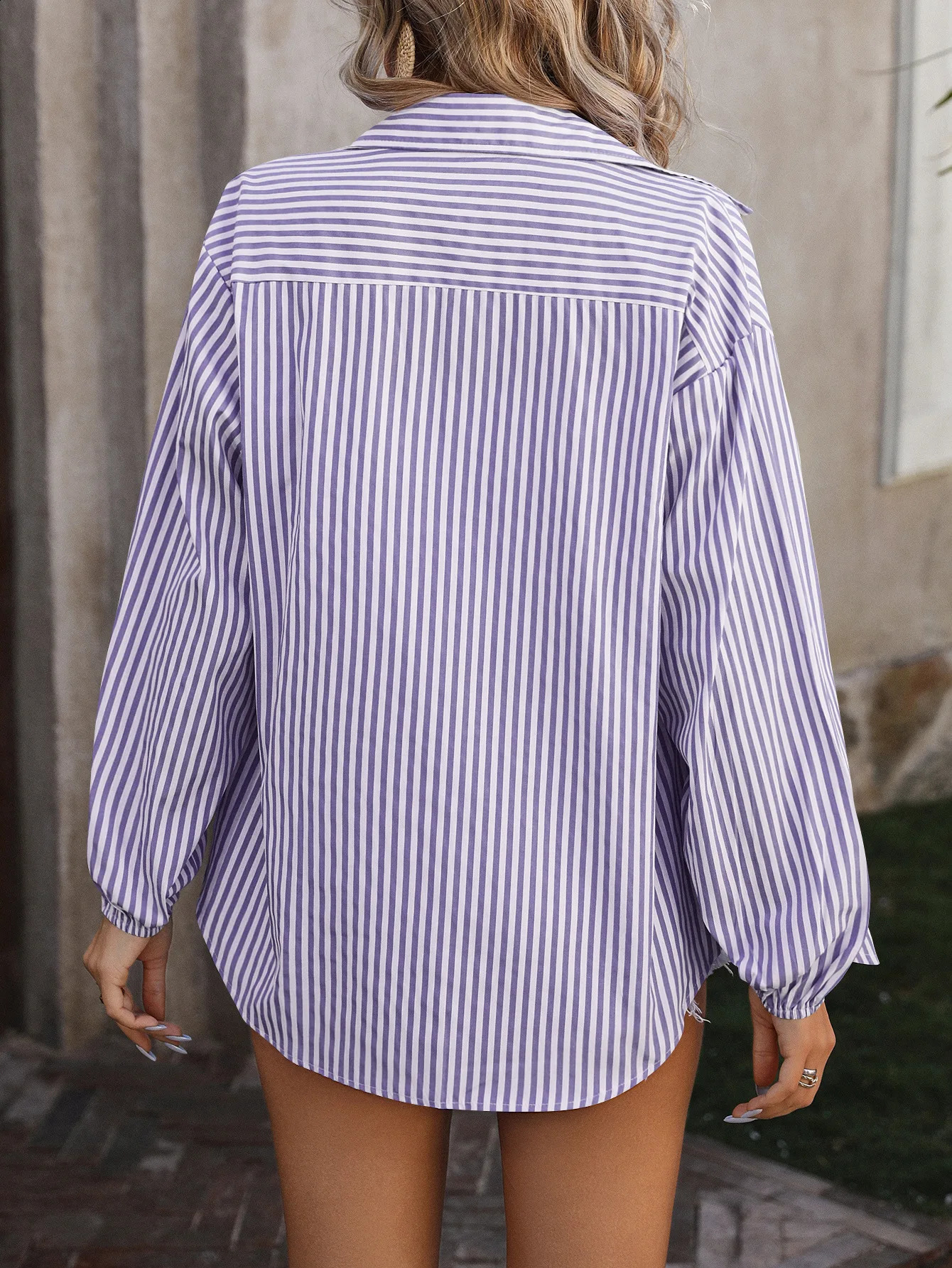 springSummer womens relaxed casual long sleeve striped shirt 250102