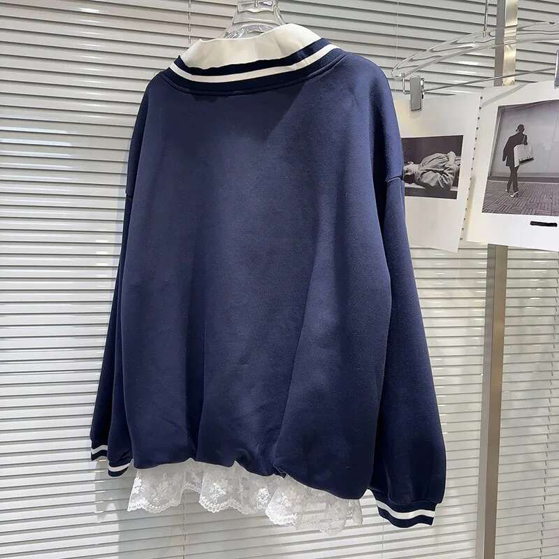 DEAT 2024 Autumn New Fashion Women's Set V-Neck Digital Pattern Embroidered Hoodie Elastic Waist Lace Edge Shorts 11A01164