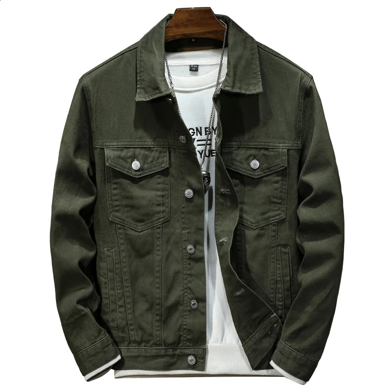 White Armygreen Classic Vintage Denim Jacket Mens Street Fashion Japanese Casual Coat Male Jean Jackets Plus Size 5XL 250110