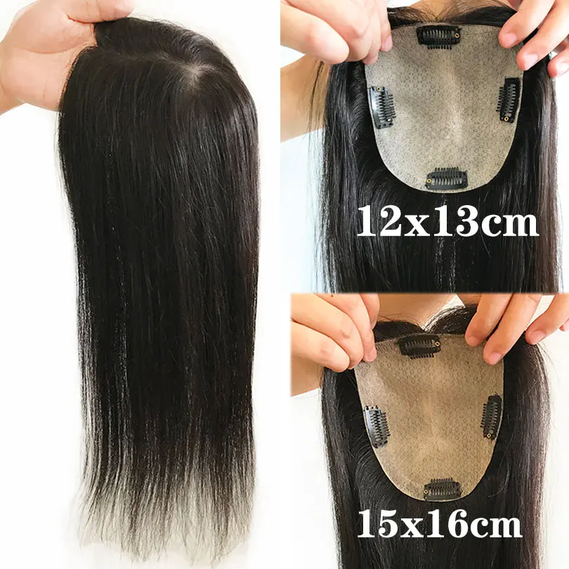 Virgin Human Hair Silky Straight Women Topper European Hair Pieces 4 Clips in 15x16cm 12-20Inch Women Toupee