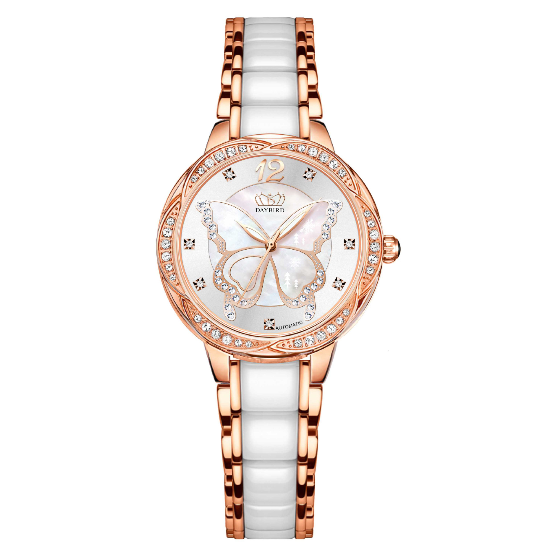 Women's Elegant Ceramic Strap Watch with Butterfly Design