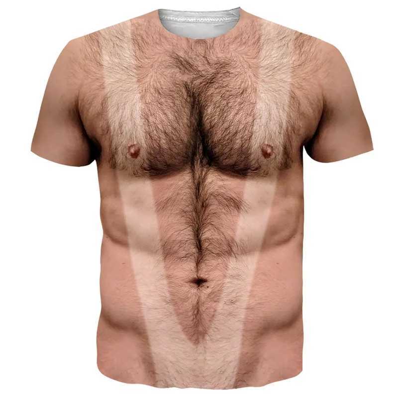Funny Hairy Chest Graphic T Shirt Men 3d Printed Muscle Fake Abs Short Sleeve T-shirt Summer Spring Cosplay Costume Tee Shirts X2501131