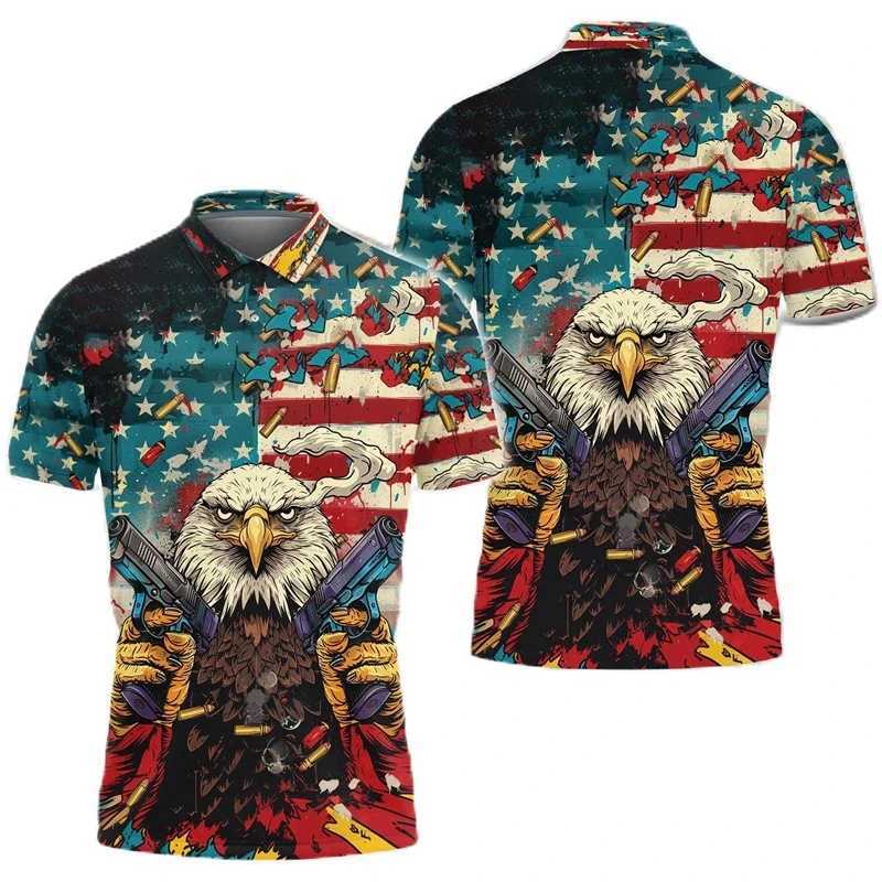 High Quality American Flag 3D Printing 3D Printing Fashion Short Sleeve American Mens Polo Shirt American Animal Mens T-shirt T250113