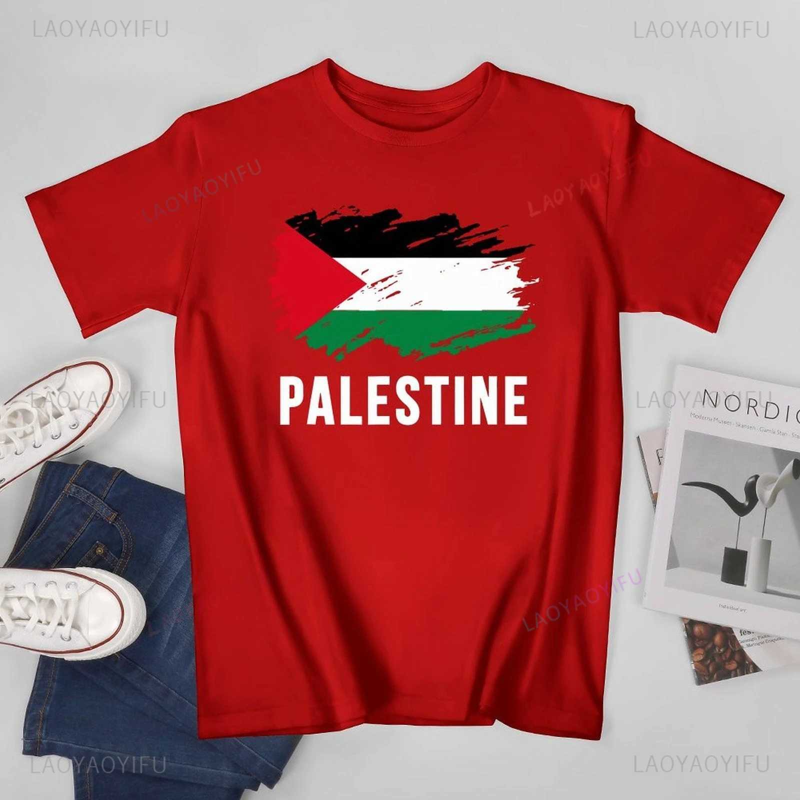 Classic Unisex Men Vintage Palestine Flag Printed T-shirt Casual Loose Tees T Shirts Women Summer Outdoors Cotton T-Shirt X250113
