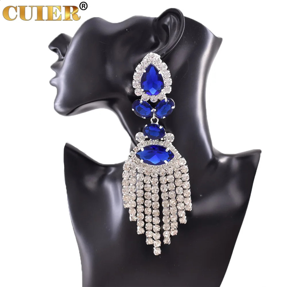 Rhinestones SS28 Dazzling17CM long tassel clip female earrings jewelry crystal AB large size dress queen accessories 250110