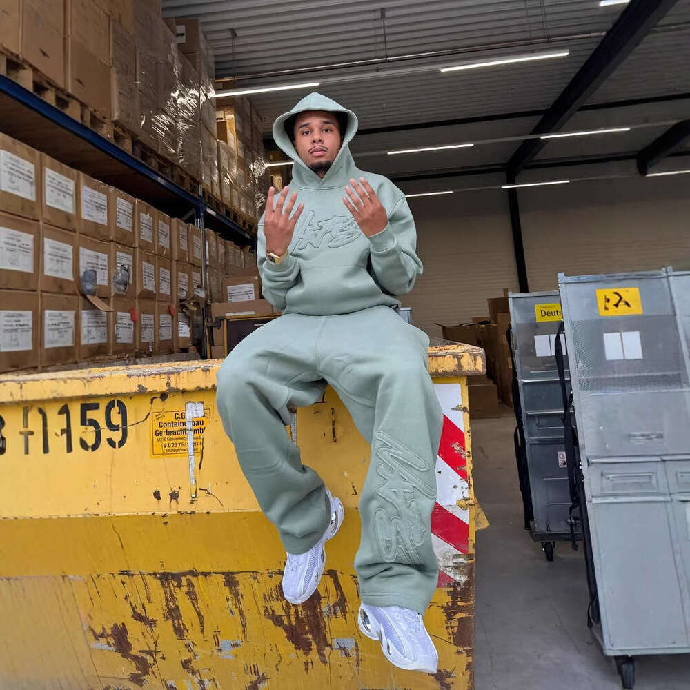 American Y2K street niche hip-hop style with personalized and creative letter print pullover hoodie set