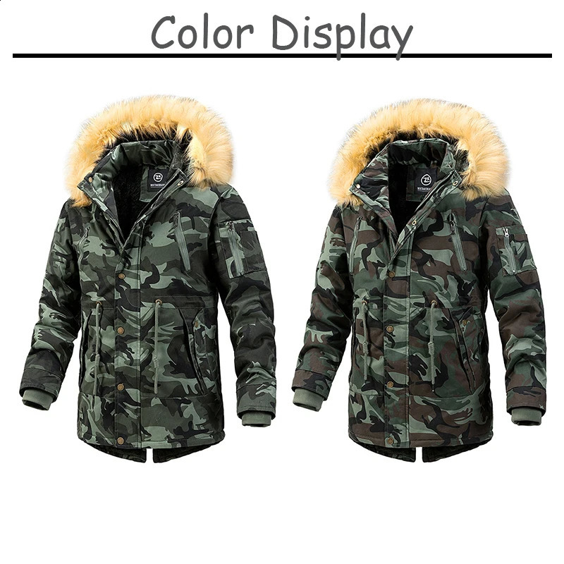 2024 Winter Outdoor Mens Cold Coat Warm Hunting Camouflage Thickened Midlength Cotton Work Windproof Clothing 250107