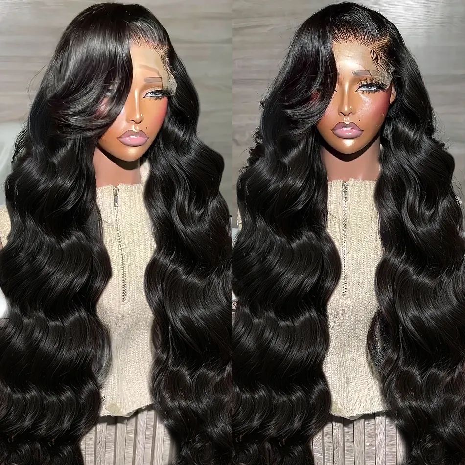 180Density 13*4Lace Front Body Wave Wig Black 36Inch glueless preplucked Wigs For Black Women High Quality Heat Resistant Fiber Look Like Human Hair