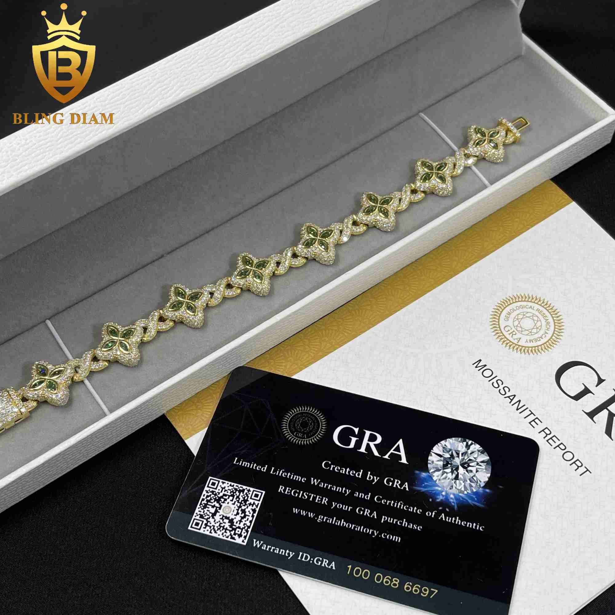 New Design 15mm Marquise Flower Design Hip Hop Jewelry Iced out Moissanite Diamond Cuban Link Bracelets Men Women