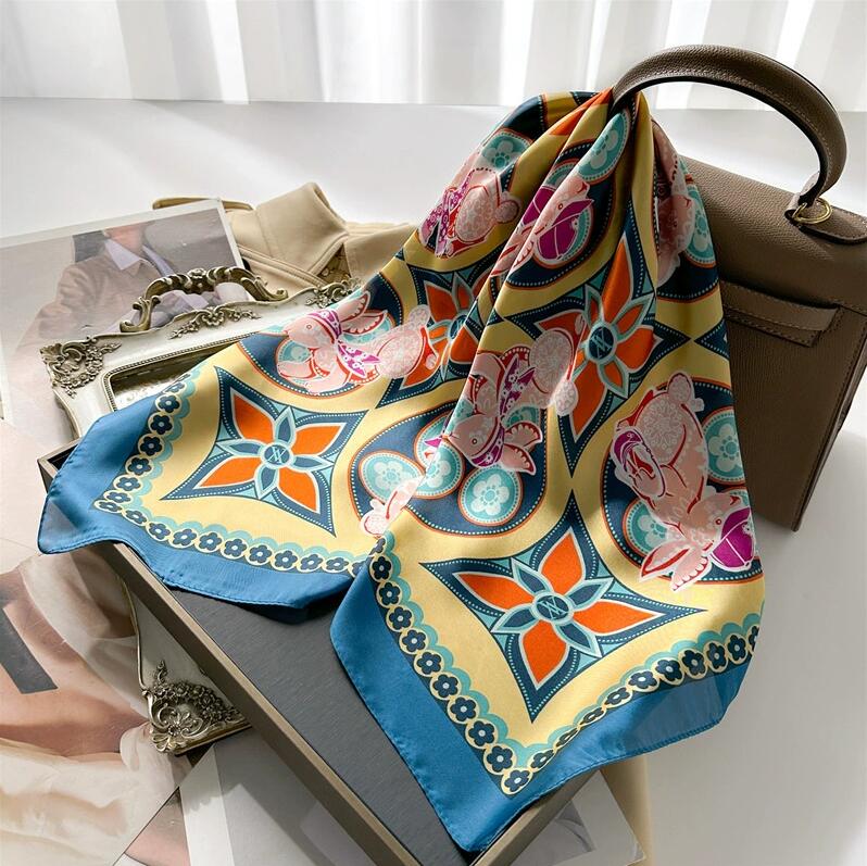 70cm Simple Presbyopia Print Floral imitate Silk Scarf Headband for Women Girls Fashionable Long Handle Bag Scarves Paris Shoulder Tote Luggage Ribbon Head Wraps