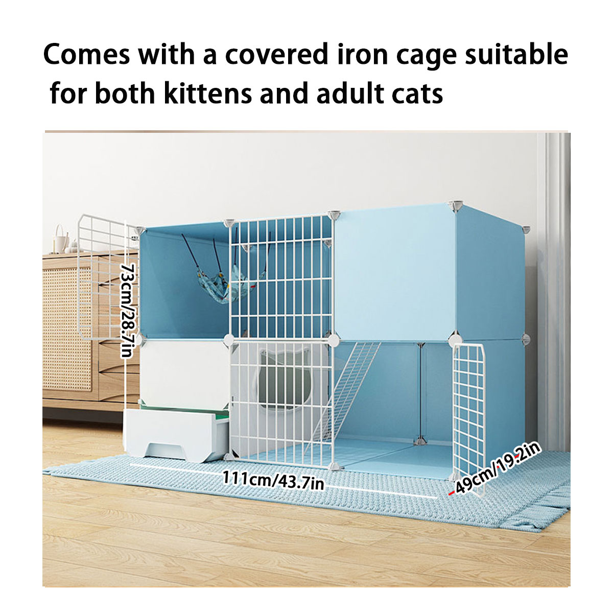 Indoor Triple-Storey Cat Condo with Huge Litter Pan and Cozy Nook Space