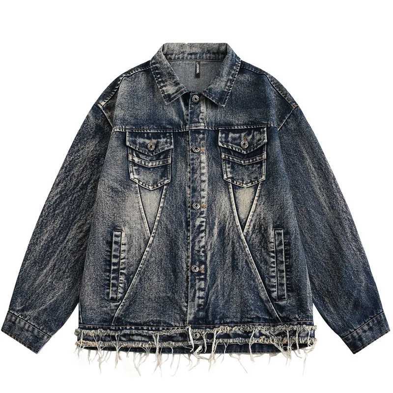 Men Autumn Denim Jackets Men Casual Loose American Retro Wasteland Style Jean Coats Street Hip Hop Punk Multi Pocket Cowboy Tops X250113