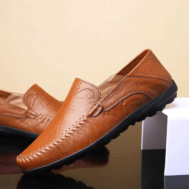 Genuine Leather Men Shoes Casual Luxury Brand Formal Mens Loafers Italian Breathable Slip Male Boat Shoes Plus Size XJ250614