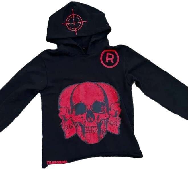 Trendy Gothic style hooded sweatshirt with skull letter print pullover for men and women, Halloween hoodie