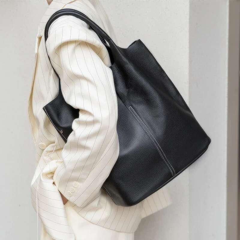 Bucket Ladies Women Casual Genuine Cow Leather Shoulder Bags Ladies Tote Handbags Big Shopper Bag For Female