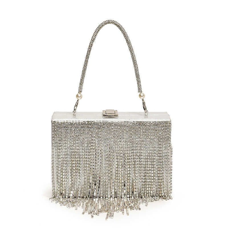 2024 Women's Bag New Fashionable Water Diamond Tassel Texture Single Shoulder Chain Handheld Box Trendy 250113