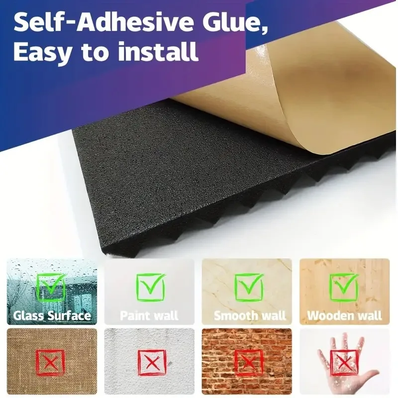 30x30x2.5cm Black Self-Adhesive Acoustic Panels Sound Proof Foam Panels High Density Soundproofing Wall Panels for Home Office