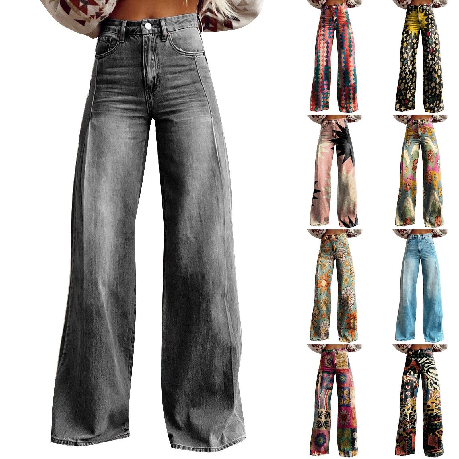 designer jeans baggy jeans womens designer hot selling foreign trade european and american foreign trade abstract printing plus size wom c56