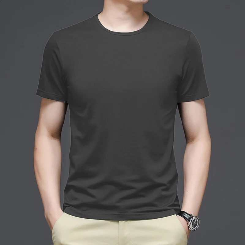 Men T Shirts100% CottonShort SleeveCrew NeckRegular Fit Plain Top TeesBlack Navy White Gray 250113