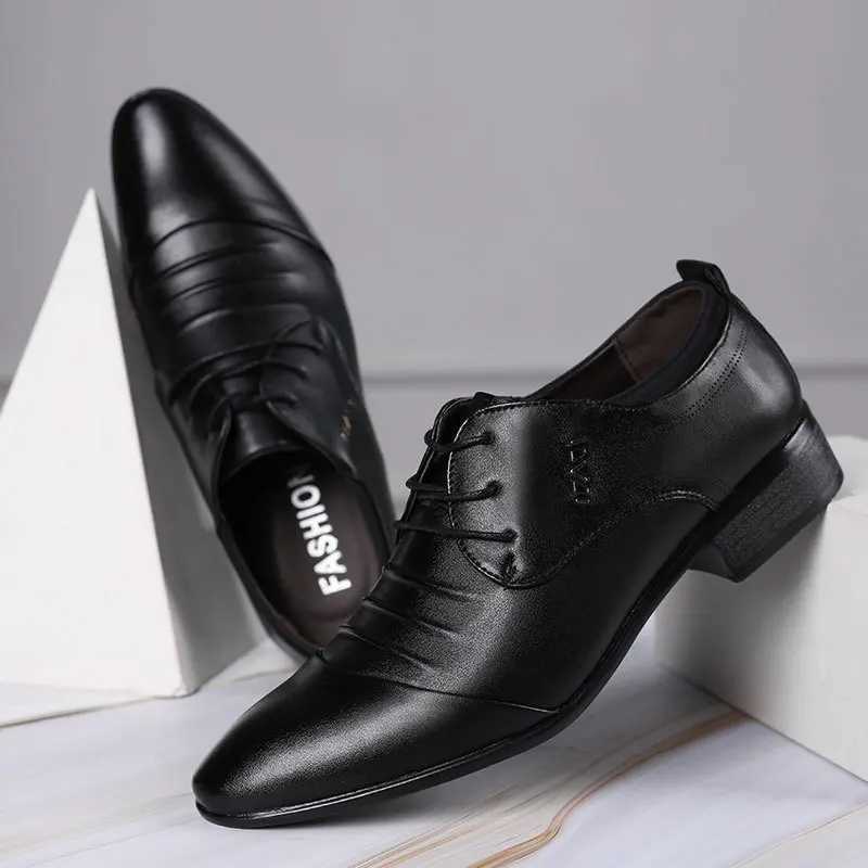 Classic mens shoelaces white leather shoelaces mens plus size dot toe business casual mens wedding shoesXJ250319