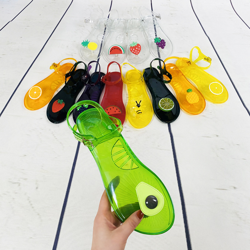 Sandals Round Head Foreign Trade New Ins Fruit Jelly Sandals Women's Non slip Soft Bottom PVC Beach Sandals Lemon