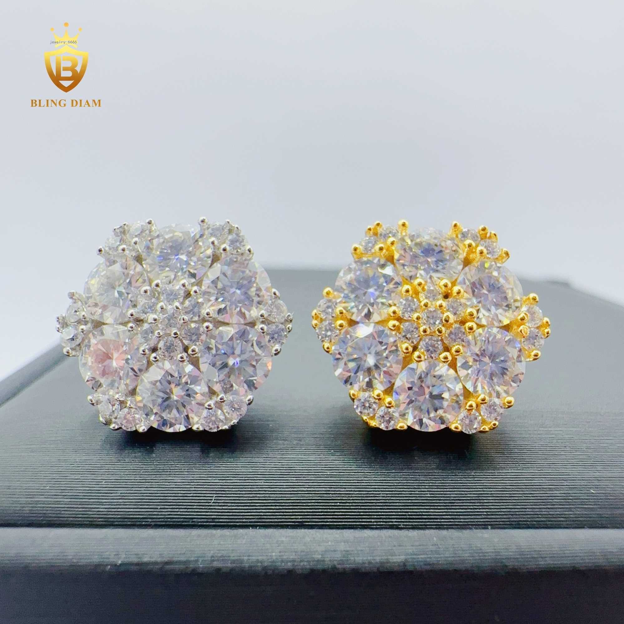 Blingdiam Moissanite Jewelry hip hop flower earrings 925 sterling Silver stud Earrings with GRA