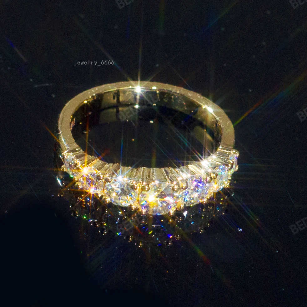 Pass Diamond Tester 10K 14K Solid Gold Moissanite Half Engagement Eternity Band Ring Wholesale Iced Out Diamond Wedding Ring