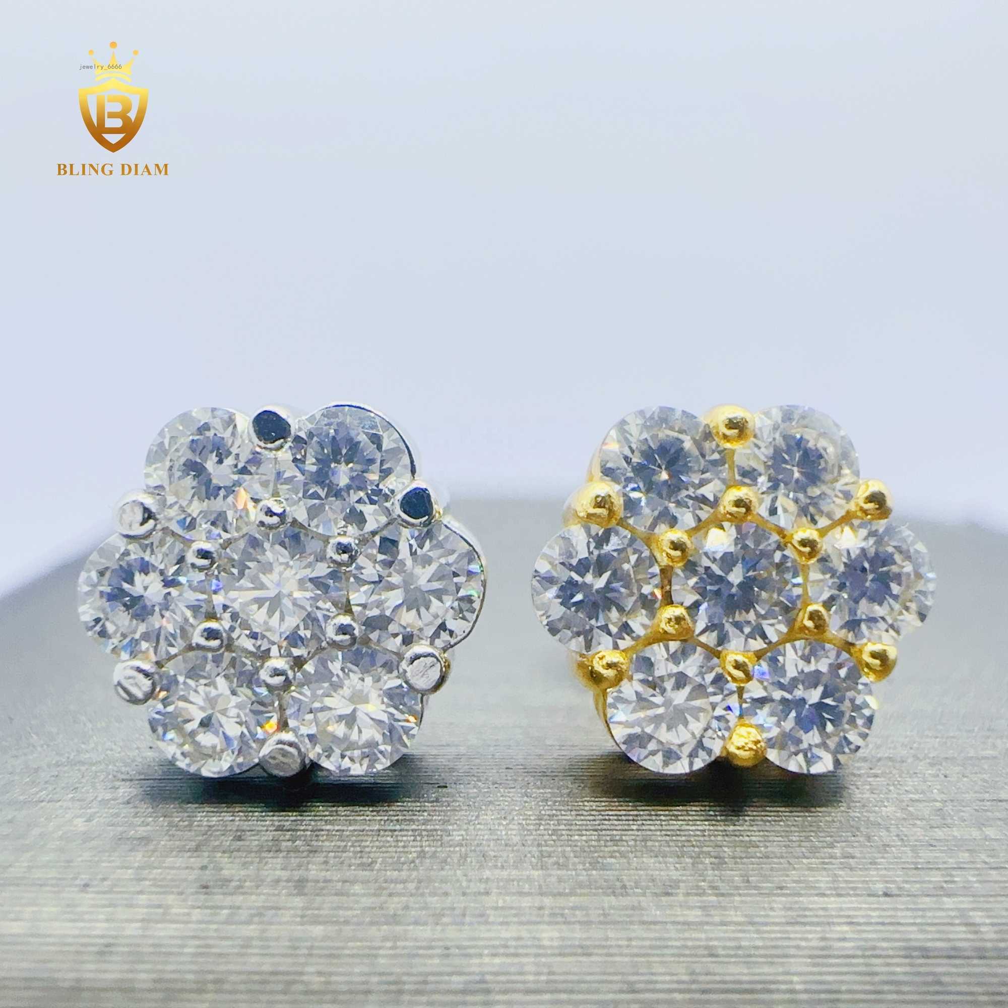 Blingdiam Jewelry Fashion Flower design 8mm Earrings VVS Moissanite hip hop stud Earrings for women