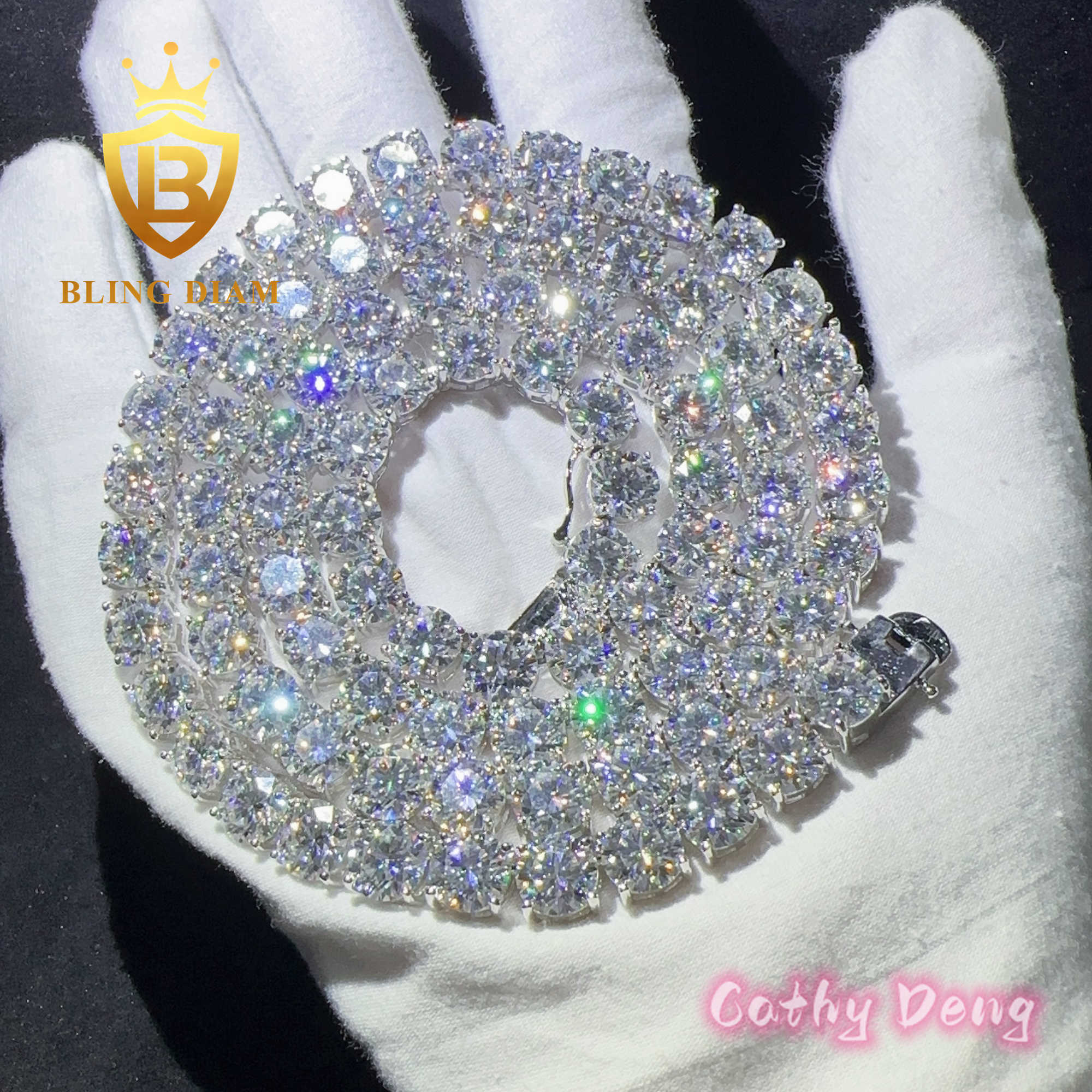 Wholesale 18k Gold Plated Hip hop Jewelry 8mm Ice out s925 VVS Moissanite Tennis Chain Necklace Bracelet for Men Women