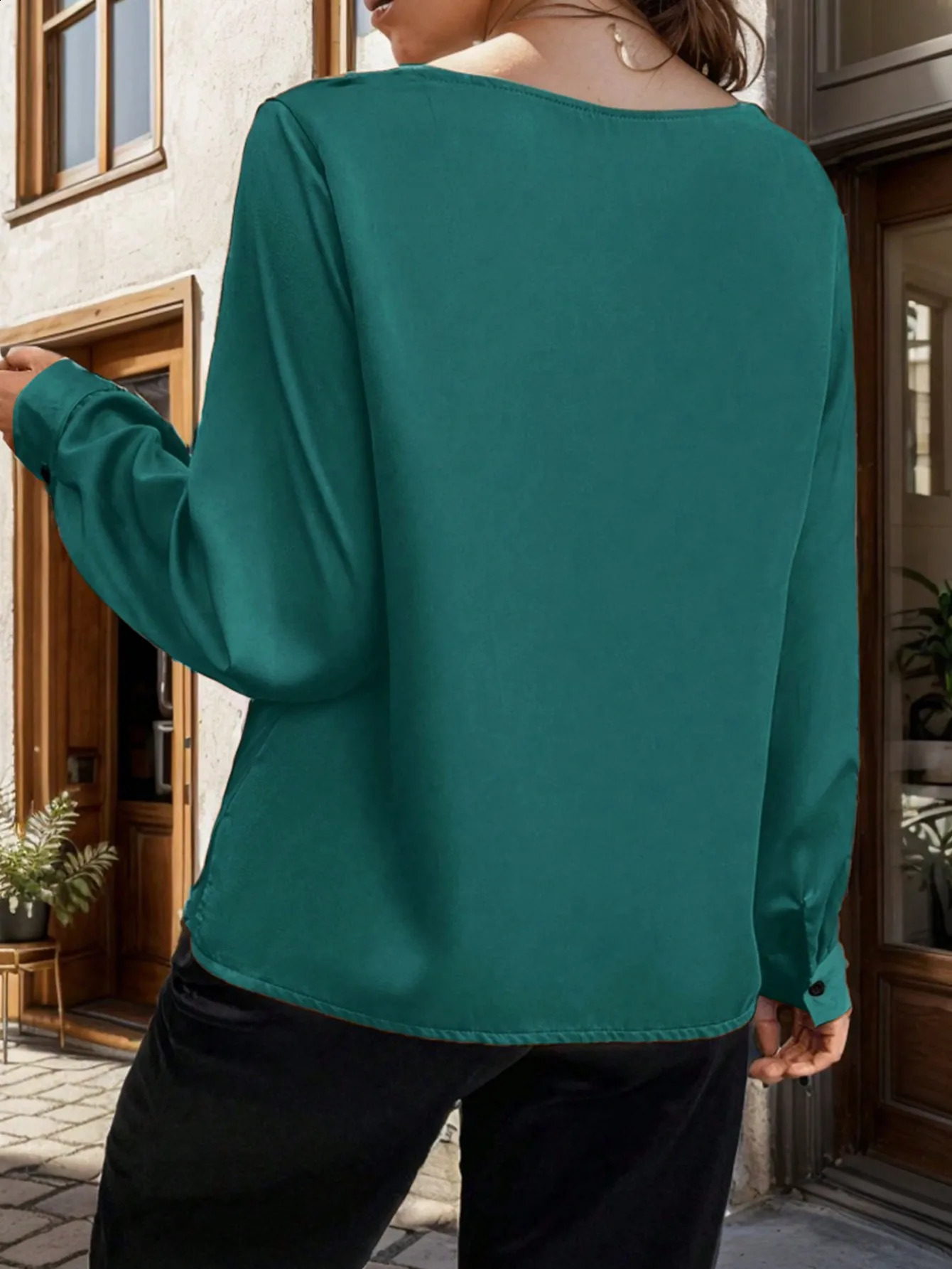 Autumn Fashion Plus Size Shirt Versatile Loose Chiffon Vneck Draped Pile Collar Solid Color Long Sleeve Casual Top 250102