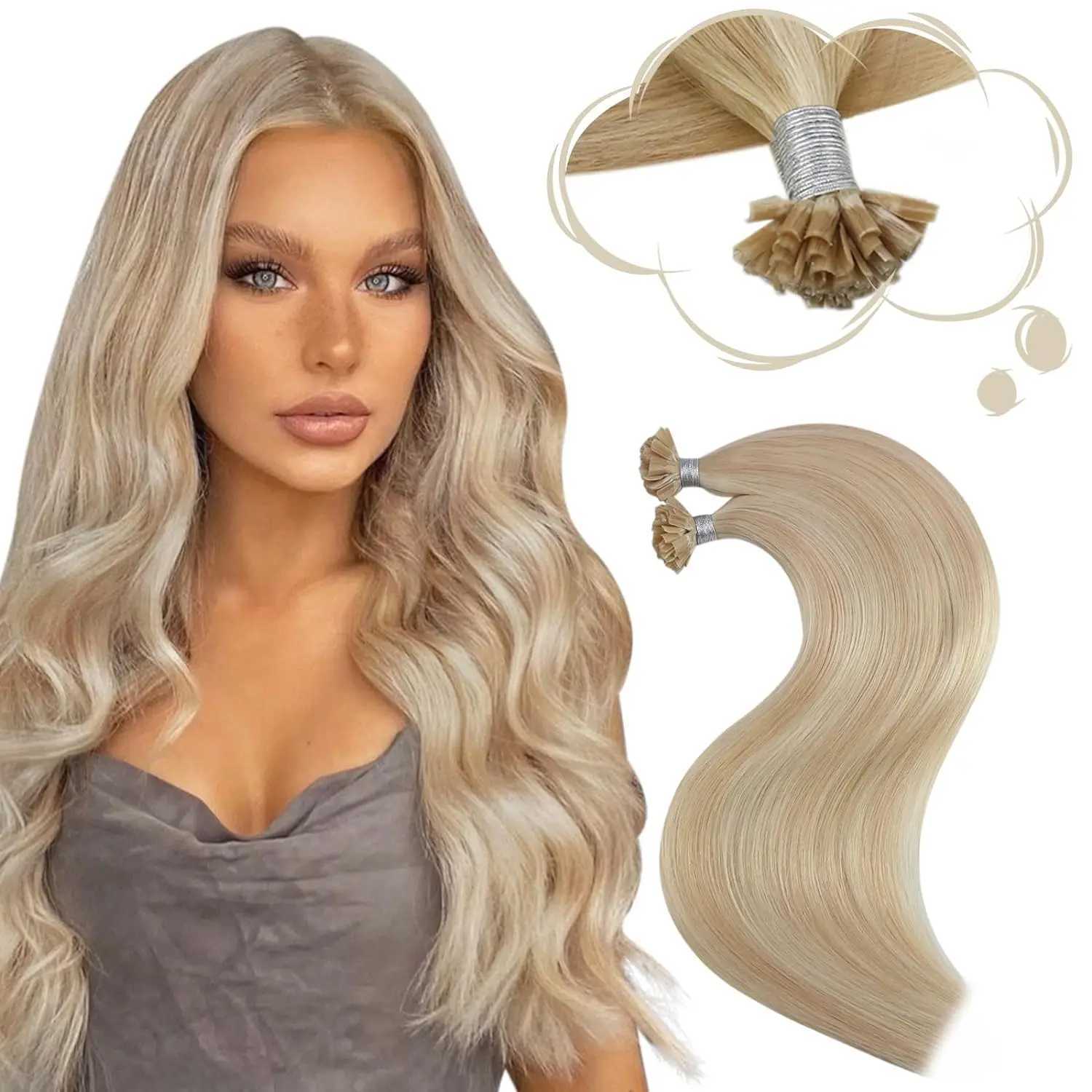 Moresoo U-shaped pointed hair extension machine Remy human hair pre bonding fusion straight 50G 00% human hair nail keratin hair W250113