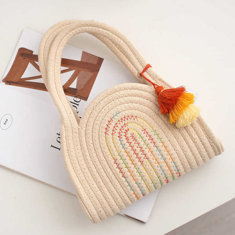 Knitted Bag for Women 2023 New Simple and Fashionable Handbag, Hand-held Cotton Thread Vacation Tote Bag, Mini Handbag 250113