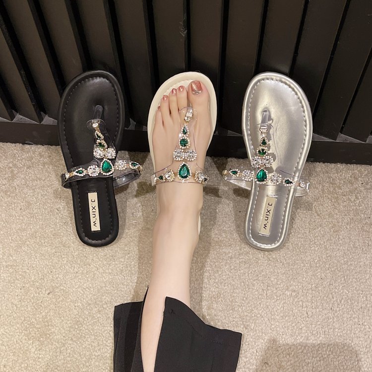 Women Slippers Flat Bottom Fashion Dia Design Outerwear Flip-ps Versatile Triple Black Beige Sier NEW hot Free shipping