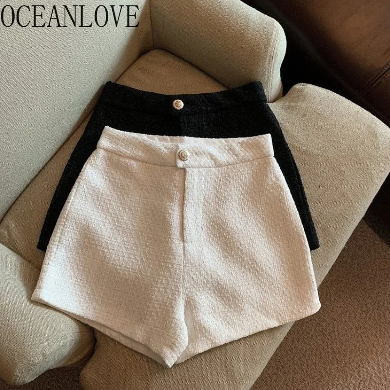 OCEANLOVE Autumn Winter Women Shorts Solid High Waist Korean Fashion Pantalones Cortos Wide Leg Vintage Ropa De Mujer 250107